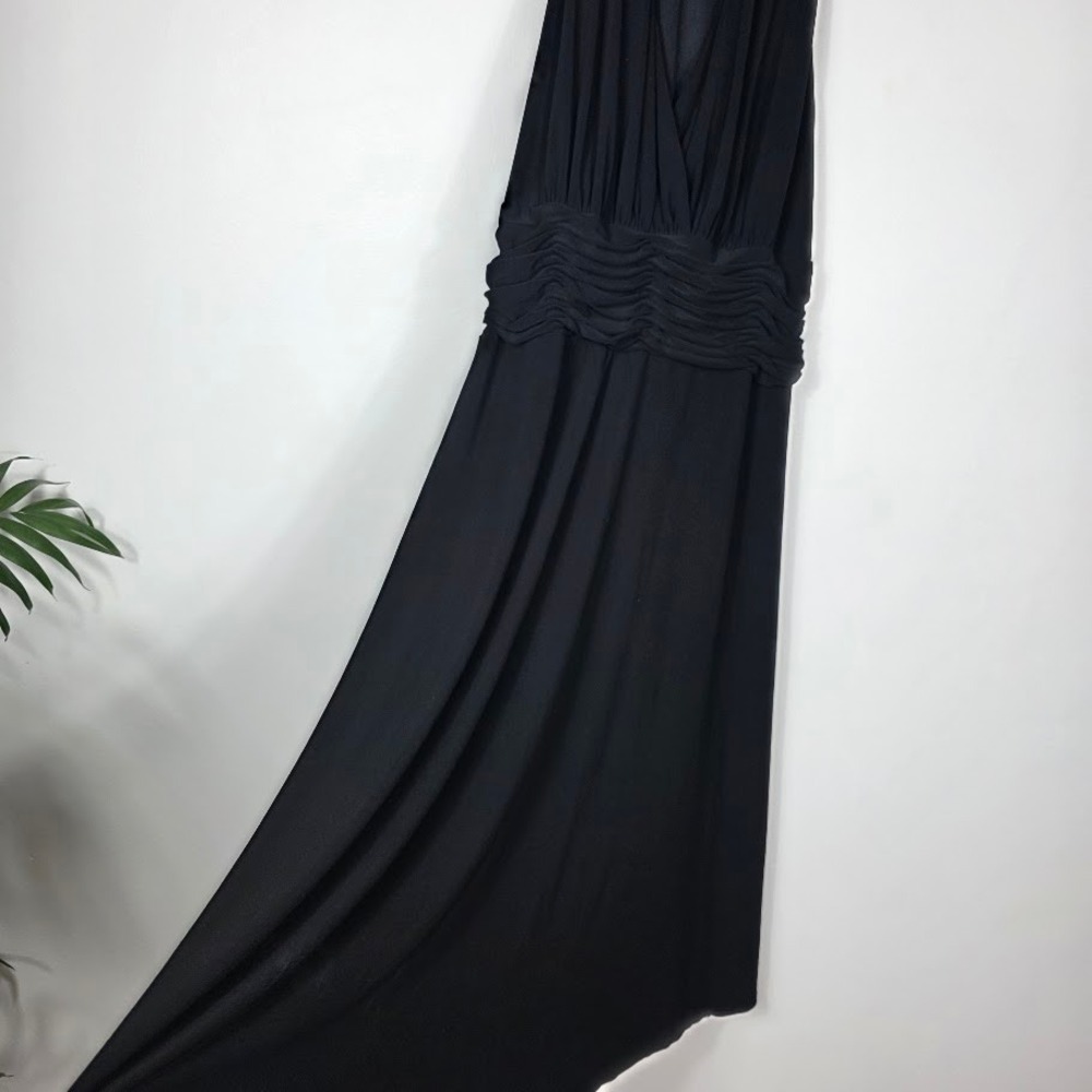 Evan Picone Black Sleeveless V Neck‎ Ruched Waist Maxi Dress Size 14